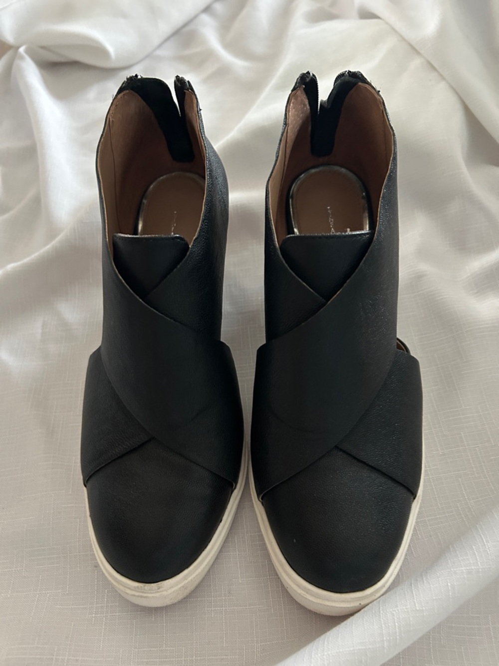 Paolo Black Crossover Slip-On Wedge Sneakers with White Solessize 4.5